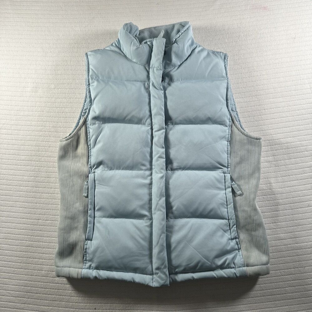 GAP Women’s Medium Light Blue Puffer Vest Quilted Sleeveless Mock Neck Jacket